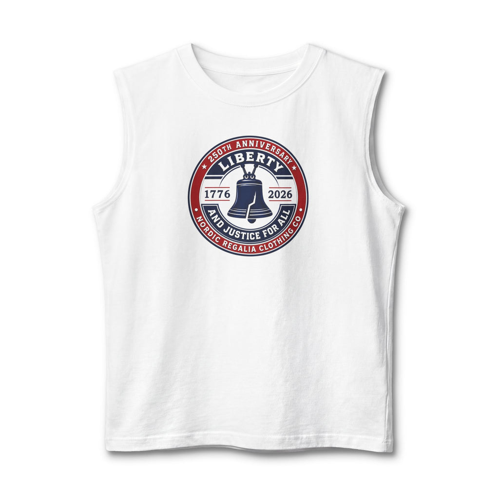 Liberty 250th Anniversary Muscle Tank — 'Liberty & Justice for All' Patriotic Tank Top