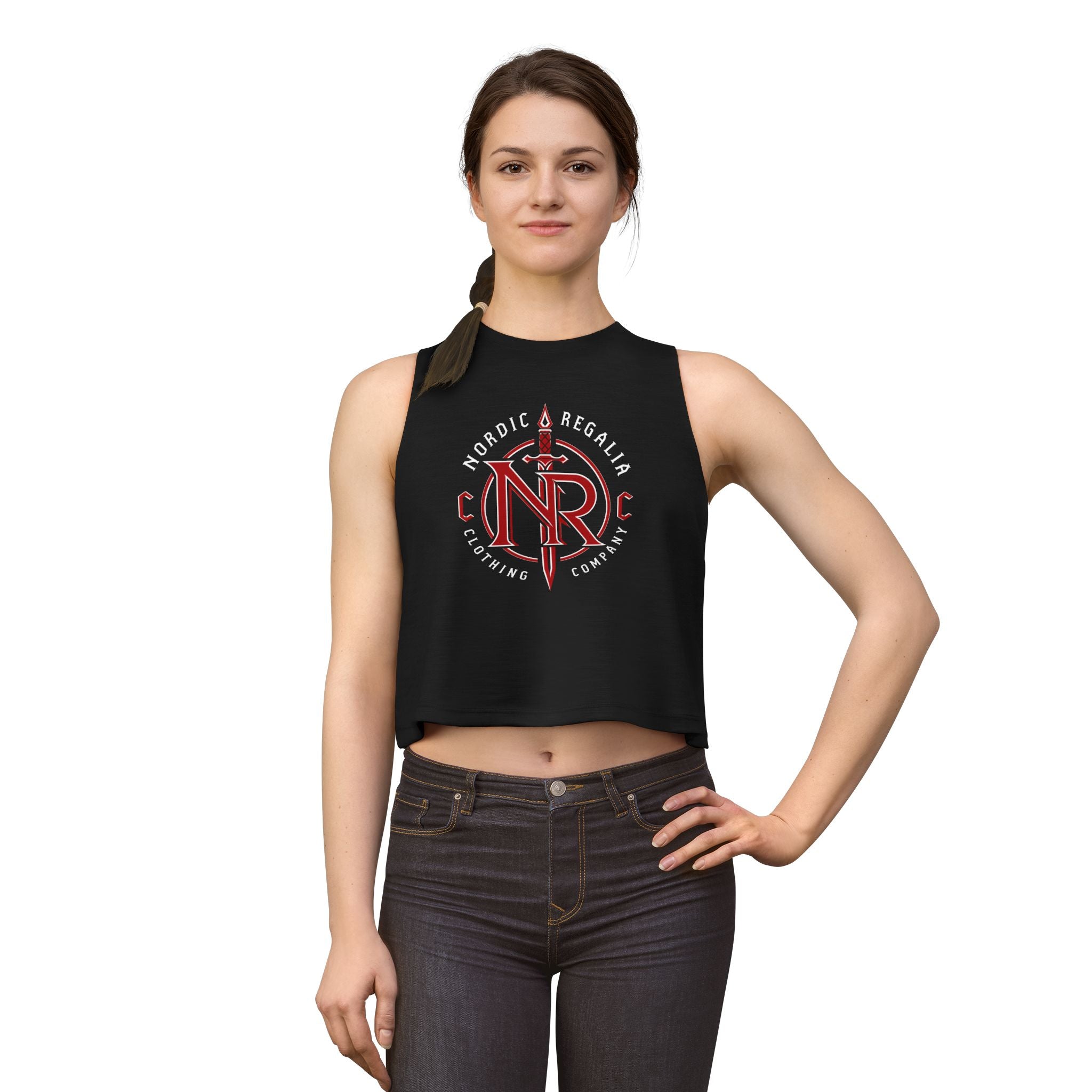 Nordic Regalia Logo Crop Top — Women's Viking Sword Emblem Tank