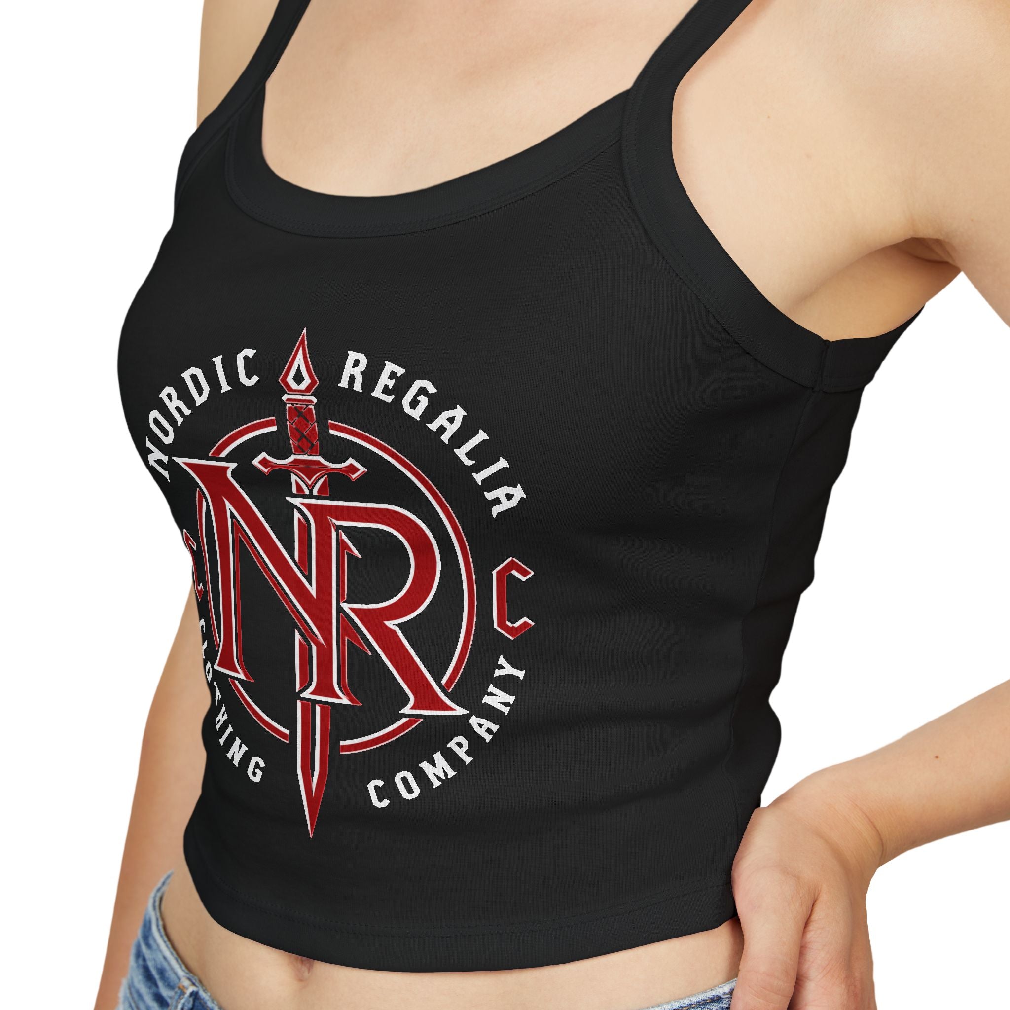 Nordic Regalia Crop Tank Top — Red Sword Emblem