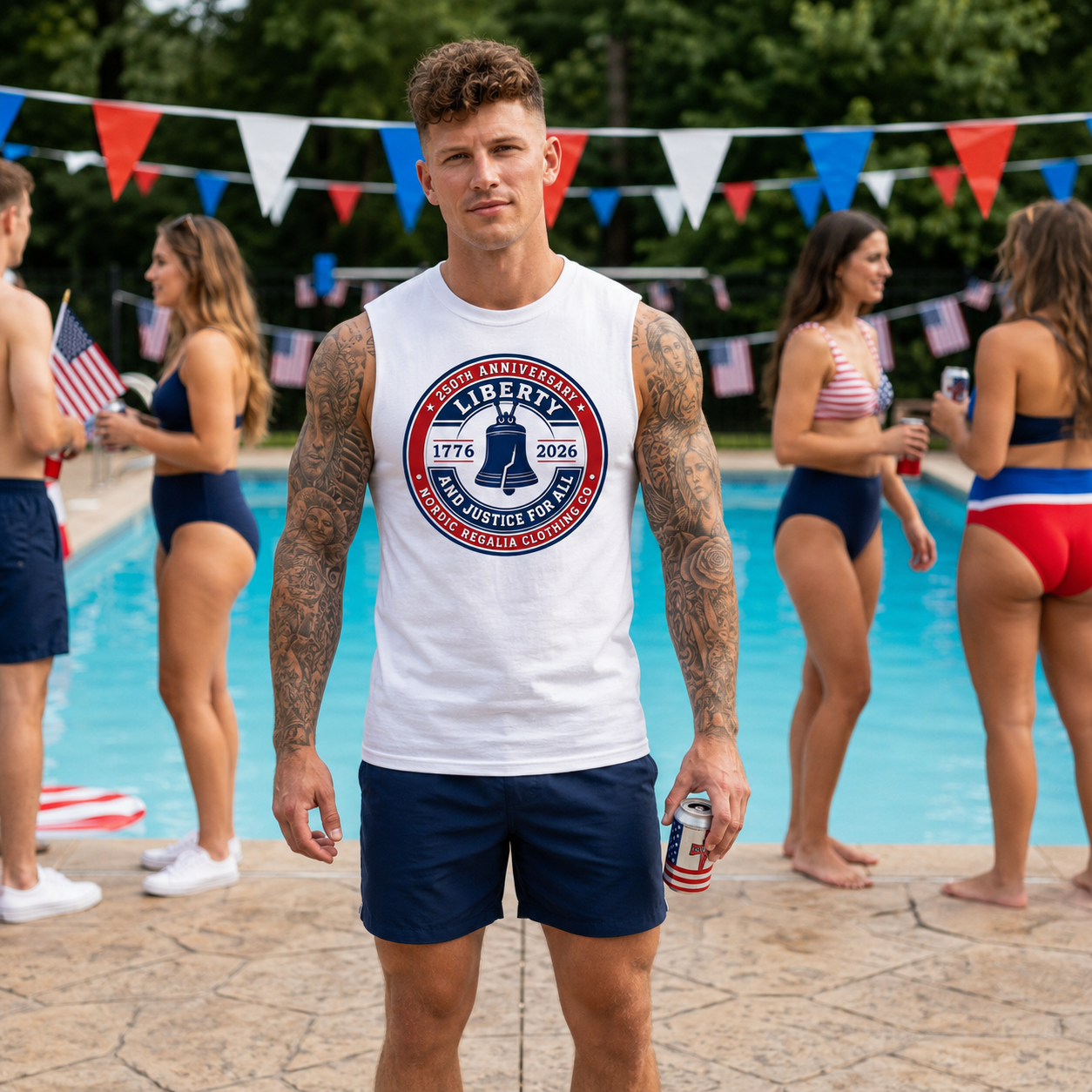 Liberty 250th Anniversary Muscle Tank — 'Liberty & Justice for All' Patriotic Tank Top