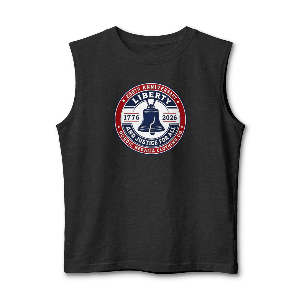 Liberty 250th Anniversary Muscle Tank — 'Liberty & Justice for All' Patriotic Tank Top