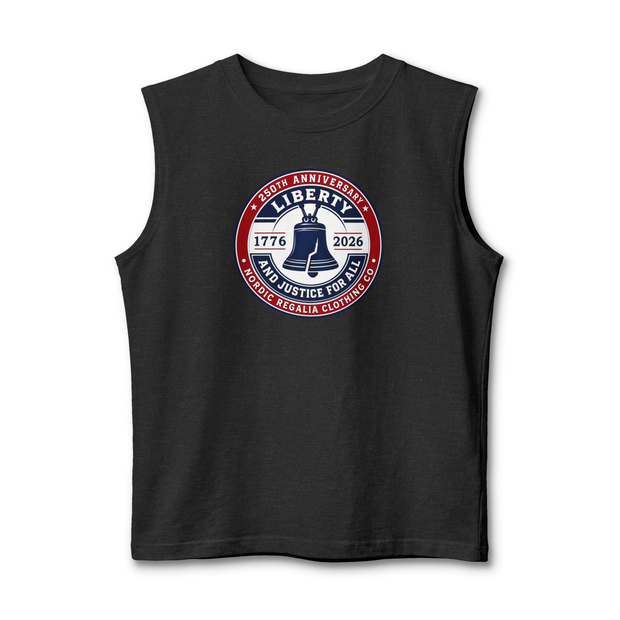 Liberty 250th Anniversary Muscle Tank — 'Liberty & Justice for All' Patriotic Tank Top